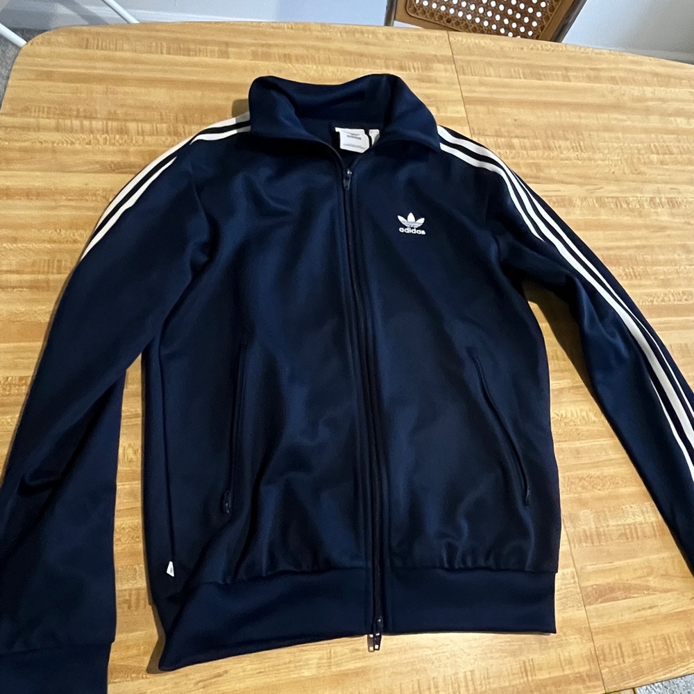adidas Beckenbauer men’s track jacket navy blue size small